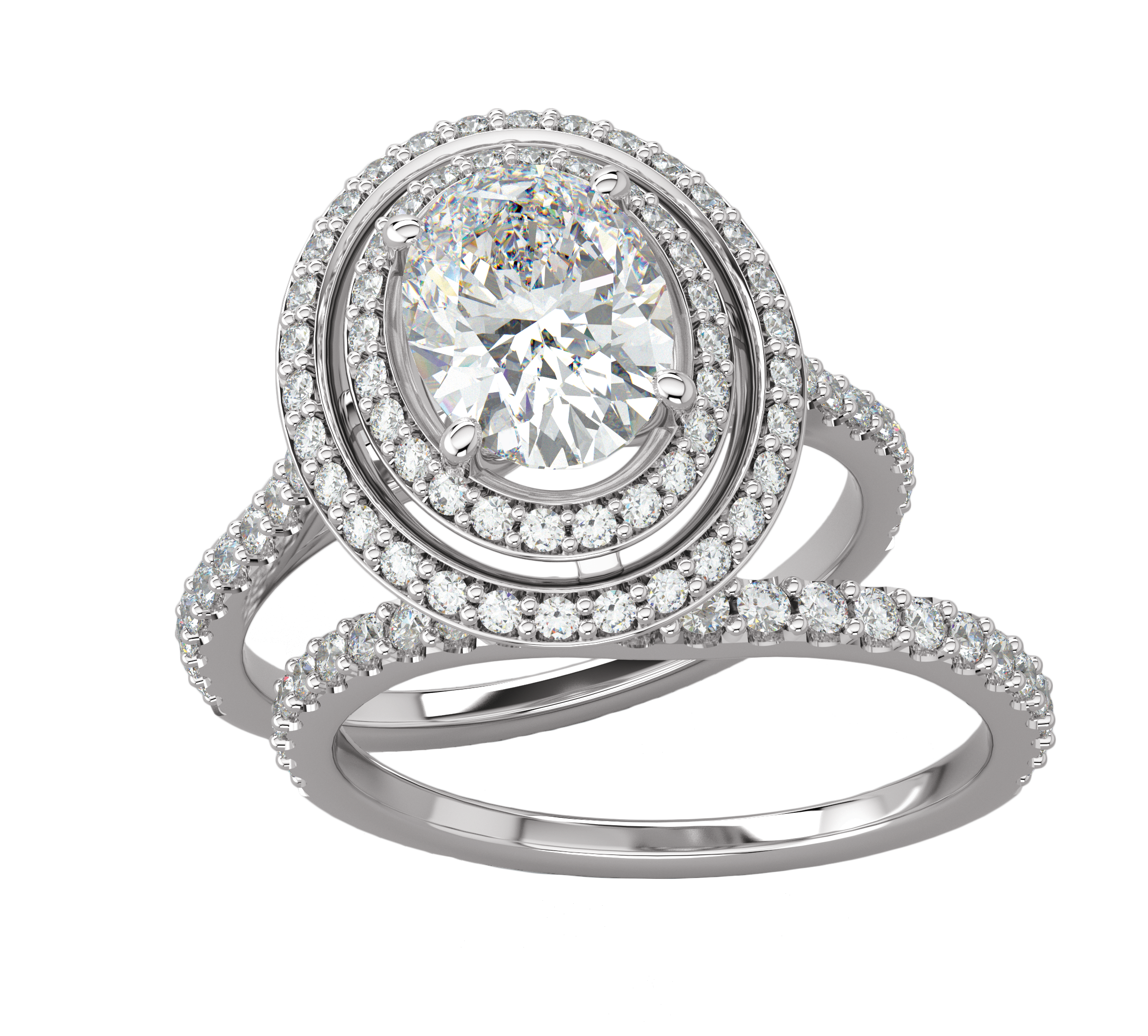 Oval Double Halo Wedding Set - Michael E. Minden Diamond Jewelers