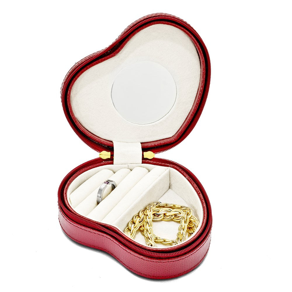 Red Leather Heart Shape Jewelry Case - Michael E. Minden Diamond Jewelers