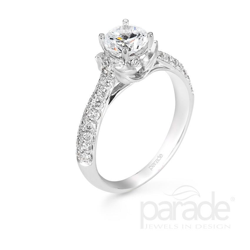 Round Cut Leaf Mounted Engagement Ring - Michael E. Minden Diamond Jewelers