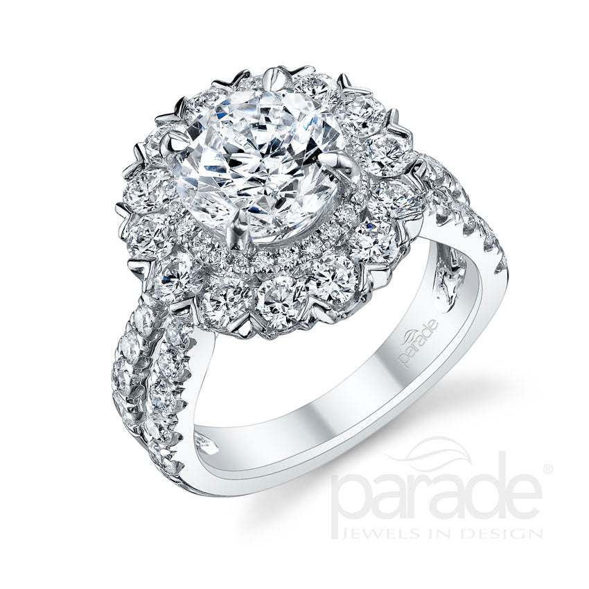 Round Ascending Double Halo Engagement Ring - Michael E. Minden Diamond Jewelers