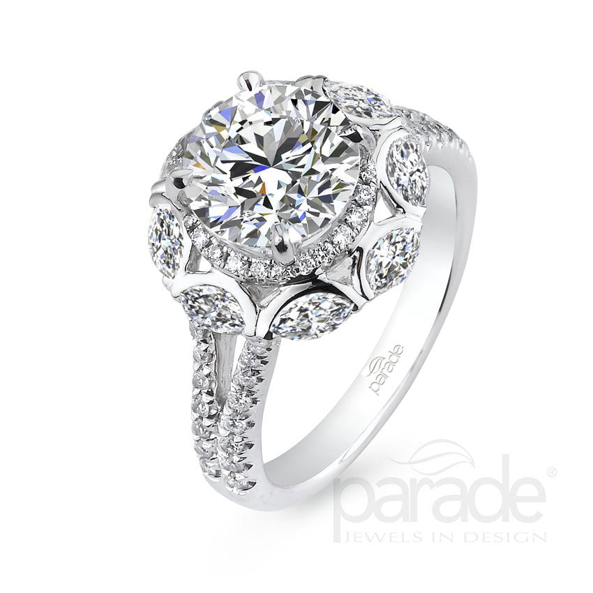 Round Cut Unique Halo Engagement Ring - Michael E. Minden Diamond Jewelers