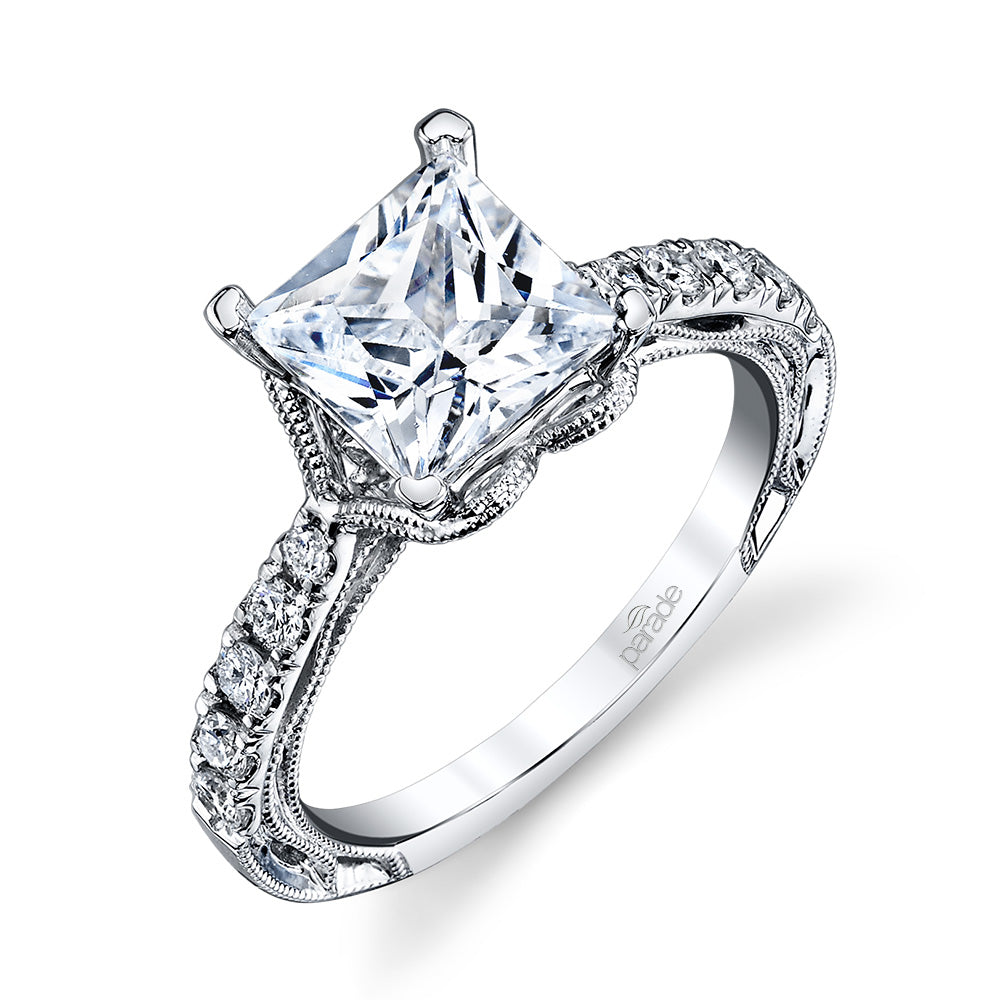 Princess Cut Milgrain Semi-Mount Engagement Ring - Michael E. Minden Diamond Jewelers