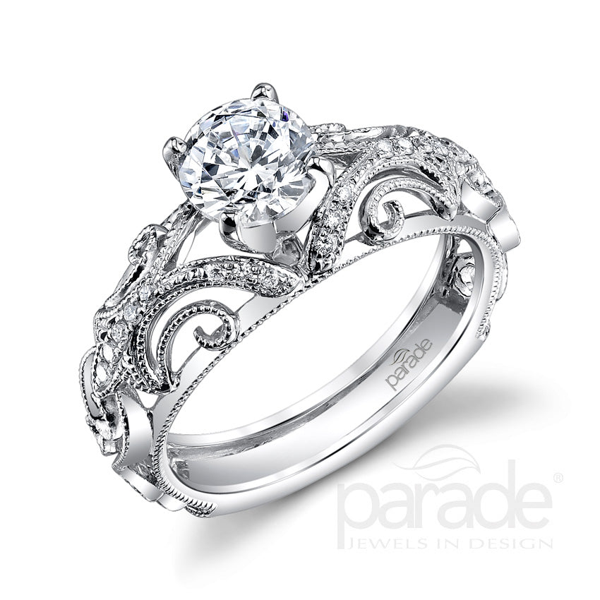 Round Cut Swirled Wide-Set Engagement Ring - Michael E. Minden Diamond Jewelers