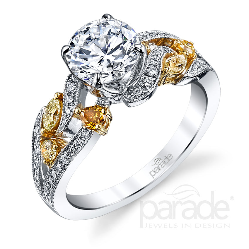 Round Cut Twisted Colored Stone Detail Engagement Ring - Michael E. Minden Diamond Jewelers