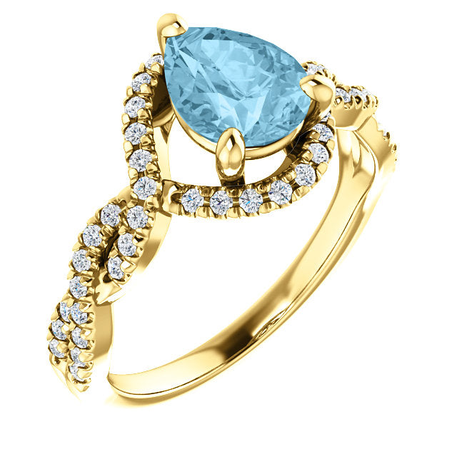 Birthstone Pear Shape Wide-Set Halo Engagement Ring - Michael E. Minden Diamond Jewelers