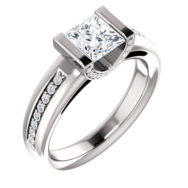 Bar Set Accented Square Engagement Ring - Michael E. Minden Diamond Jewelers