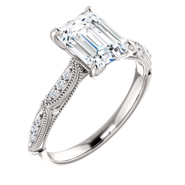 Emerald Diamond Detailed Engagement Ring - Michael E. Minden Diamond Jewelers