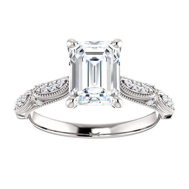 Emerald Diamond Detailed Engagement Ring - Michael E. Minden Diamond Jewelers