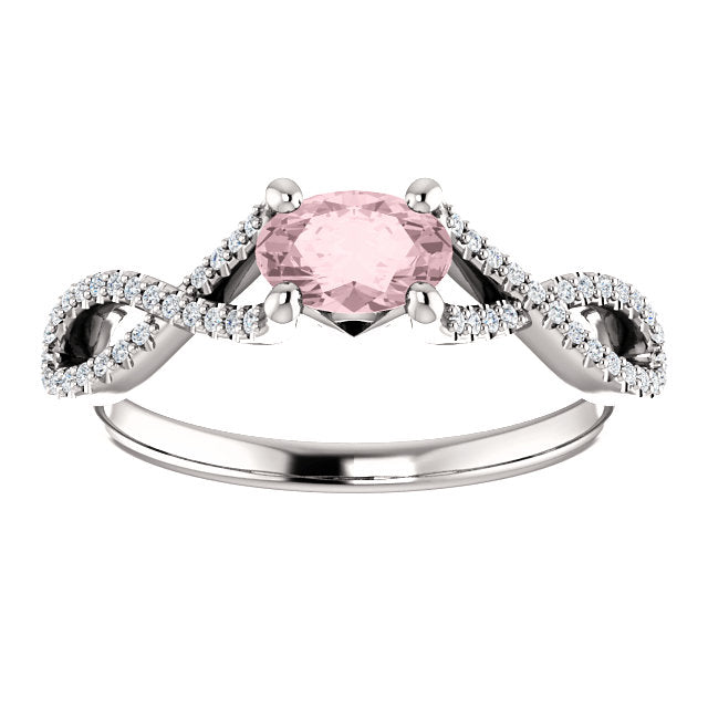 Oval Morganite East to West Twisted Engagement Ring - Michael E. Minden Diamond Jewelers