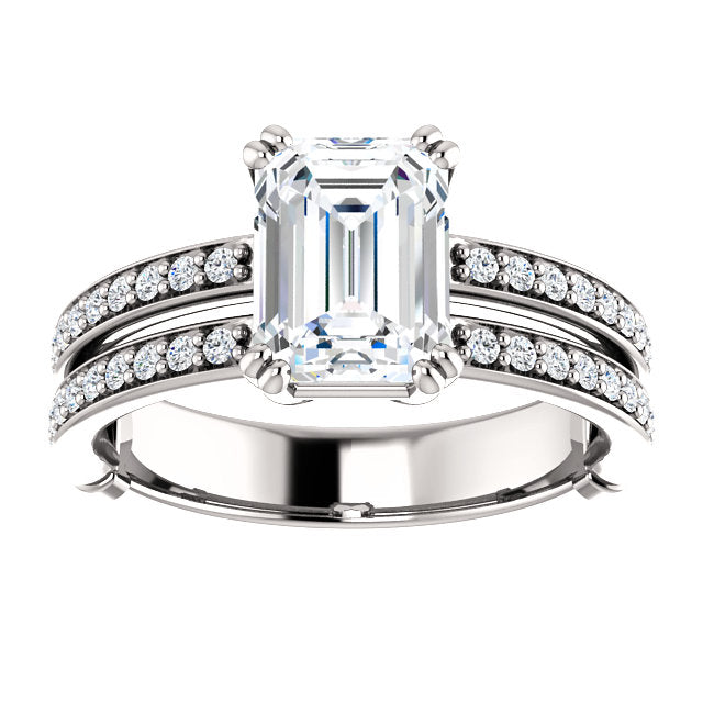 Emerald Cut Double Row Engagement Ring - Michael E. Minden Diamond Jewelers
