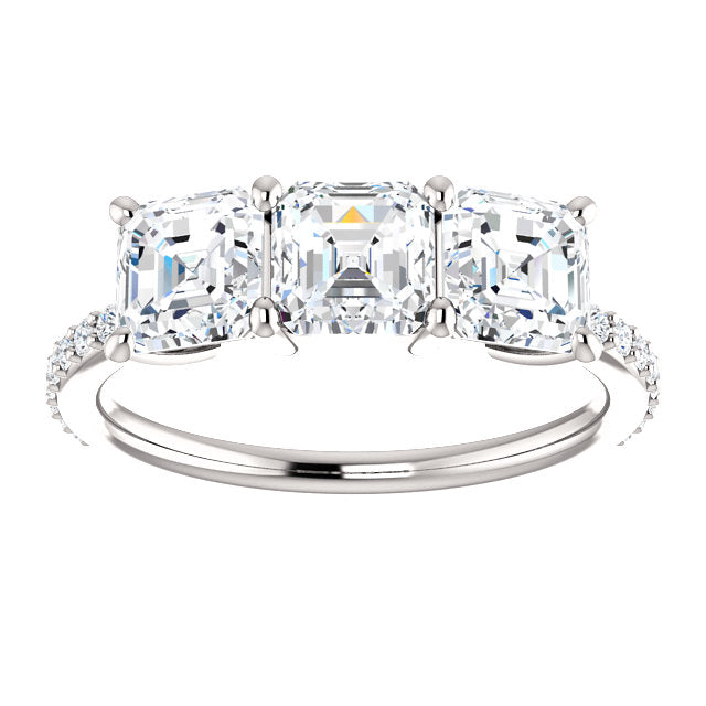 Asscher Cut Three-Stone Engagement Ring - Michael E. Minden Diamond Jewelers