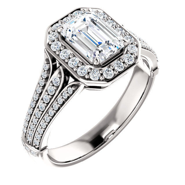 Emerald Halo Three-Row Engagement Ring - Michael E. Minden Diamond Jewelers