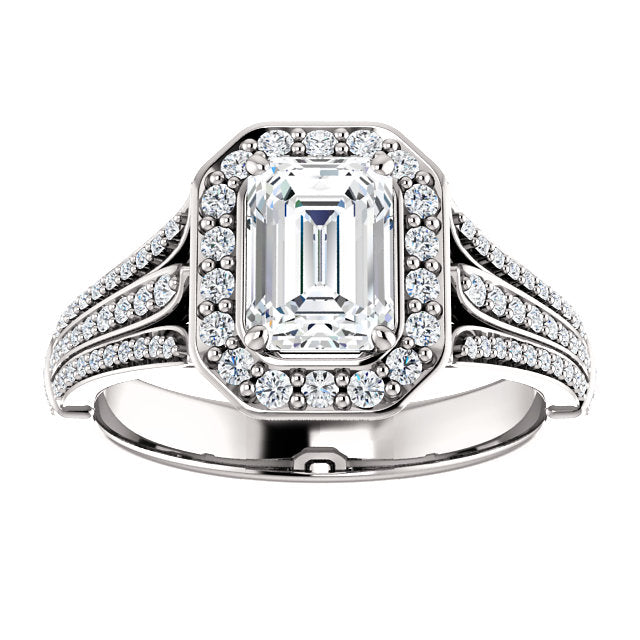 Emerald Halo Three-Row Engagement Ring - Michael E. Minden Diamond Jewelers