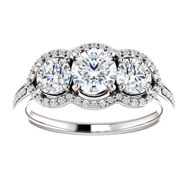 Three-Stone Halo Engagement Ring - Michael E. Minden Diamond Jewelers