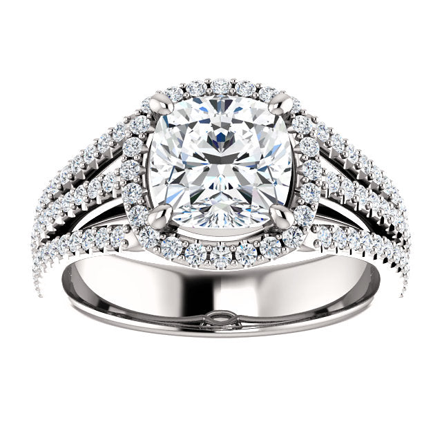 Cushion Shape Halo Three-Row Engagement Ring - Michael E. Minden Diamond Jewelers