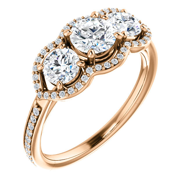 Three-Stone Halo Engagement Ring - Michael E. Minden Diamond Jewelers