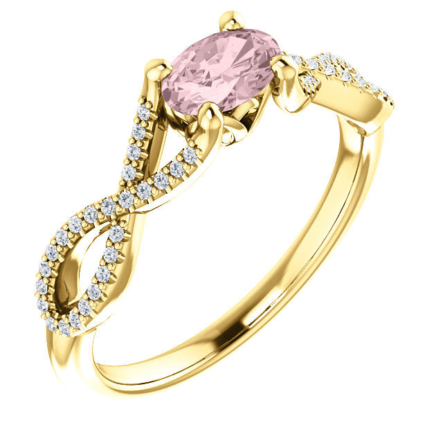 Oval Morganite East to West Twisted Engagement Ring - Michael E. Minden Diamond Jewelers