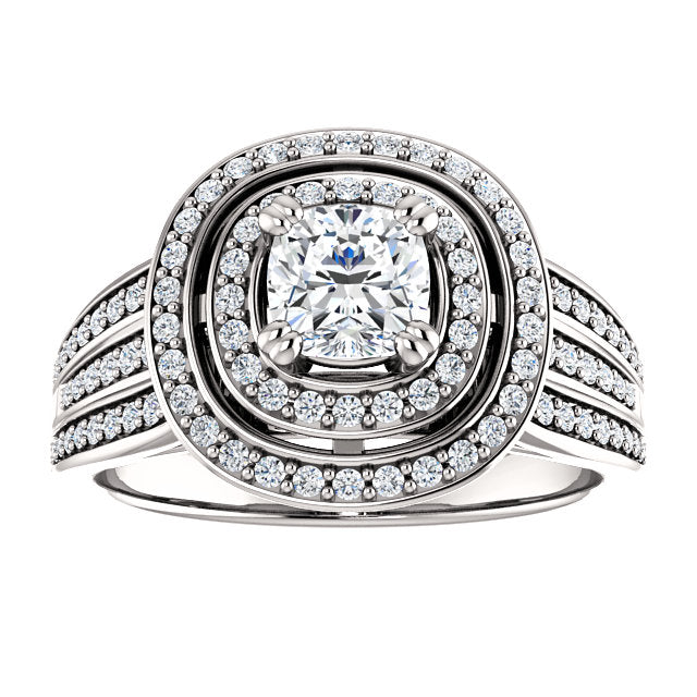 Double Halo Three Row Engagement Ring - Michael E. Minden Diamond Jewelers