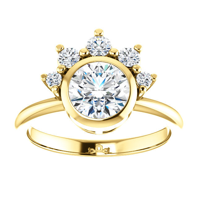 Round Bezel Set Unique Diamond Detail Engagement Ring - Michael E. Minden Diamond Jewelers
