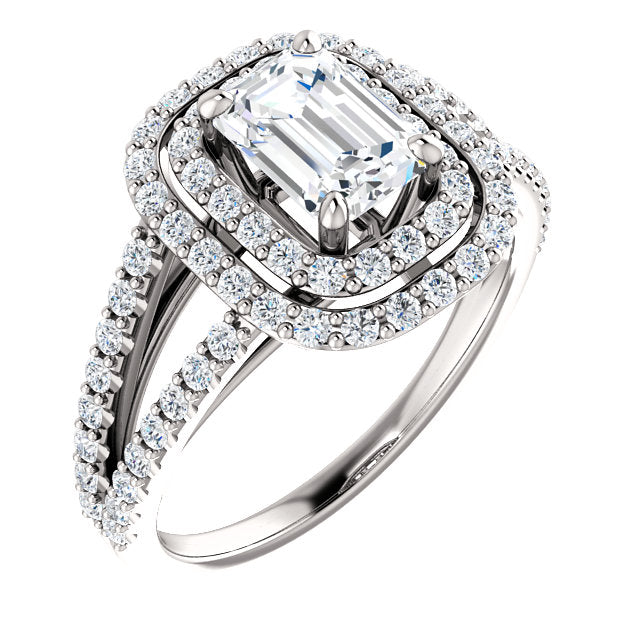 Emerald Double Halo Split Shank Engagement Ring - Michael E. Minden Diamond Jewelers