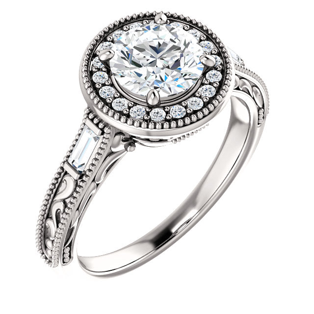 Round Halo Intricate Setting Engagement Ring - Michael E. Minden Diamond Jewelers