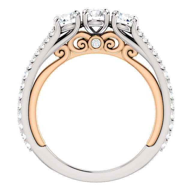 White Gold Three Stone Two-Tone Undergallery Engagement Ring - Michael E. Minden Diamond Jewelers