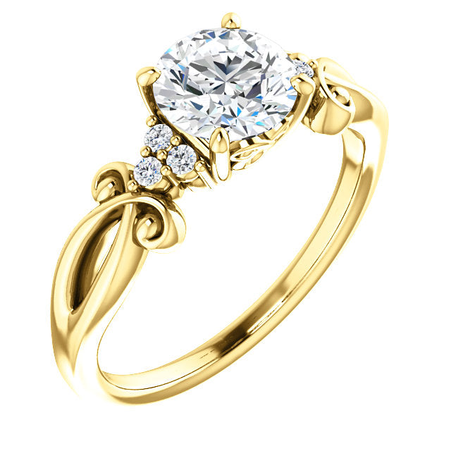 Round Cut Three Stone Swirled Detail Engagement Ring - Michael E. Minden Diamond Jewelers