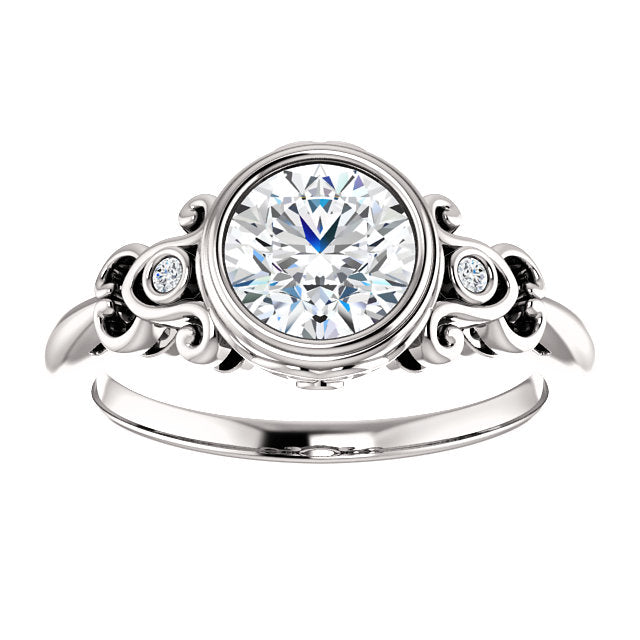 Bezel Set Detailed Engagement Ring - Michael E. Minden Diamond Jewelers