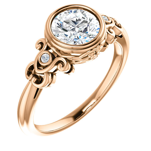 Bezel Set Detailed Engagement Ring - Michael E. Minden Diamond Jewelers