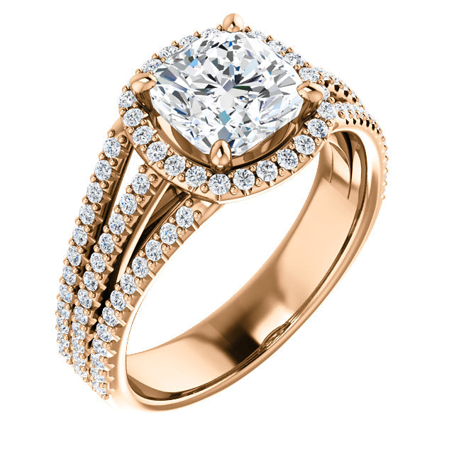 Cushion Shape Halo Three-Row Engagement Ring - Michael E. Minden Diamond Jewelers