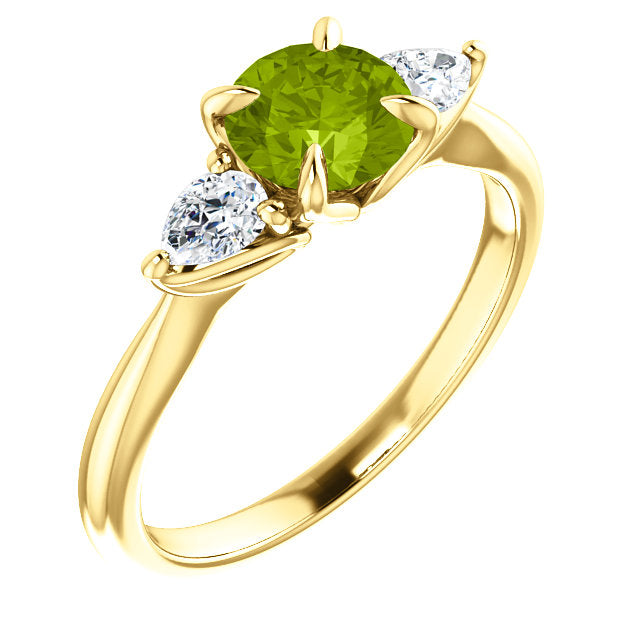 Colored Stone (Peridot) Three-Stone Round and Pear Engagement Ring - Michael E. Minden Diamond Jewelers
