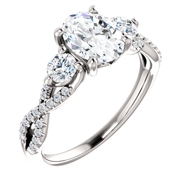 Oval Three-Stone Twisted Detail Engagement Ring - Michael E. Minden Diamond Jewelers