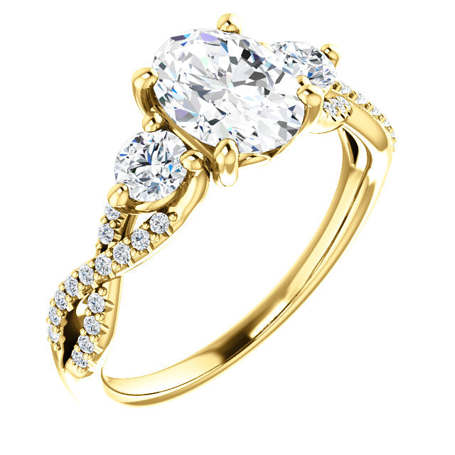 Oval Three-Stone Twisted Detail Engagement Ring - Michael E. Minden Diamond Jewelers