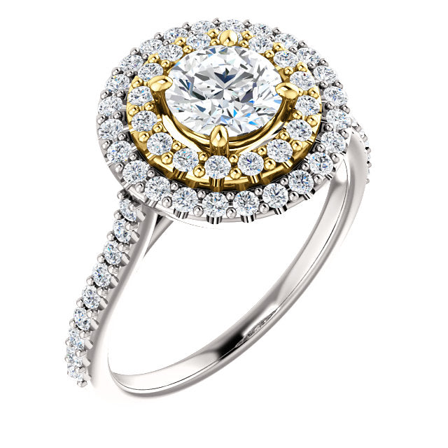 Double Halo Two-Tone Prong Set Engagement Ring - Michael E. Minden Diamond Jewelers