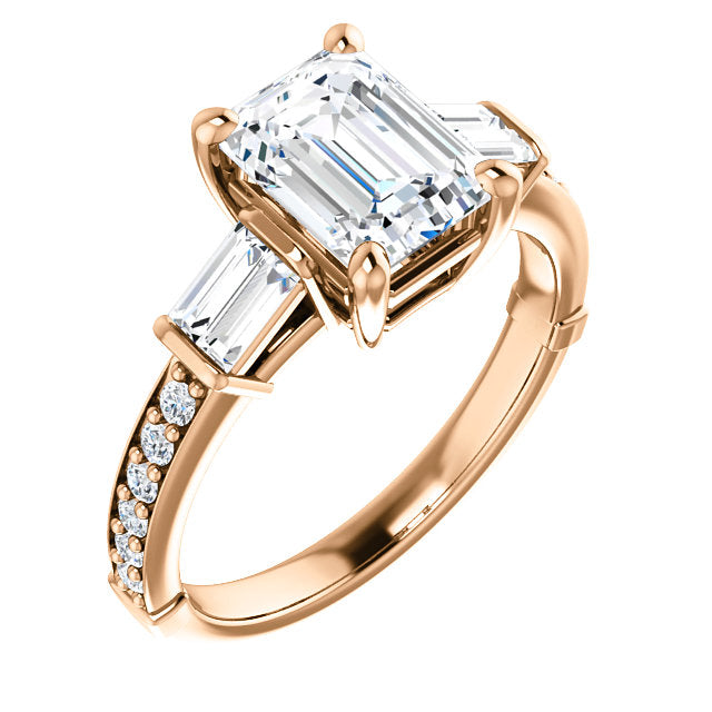 Emerald Baguette Accent Engagement Ring - Michael E. Minden Diamond Jewelers