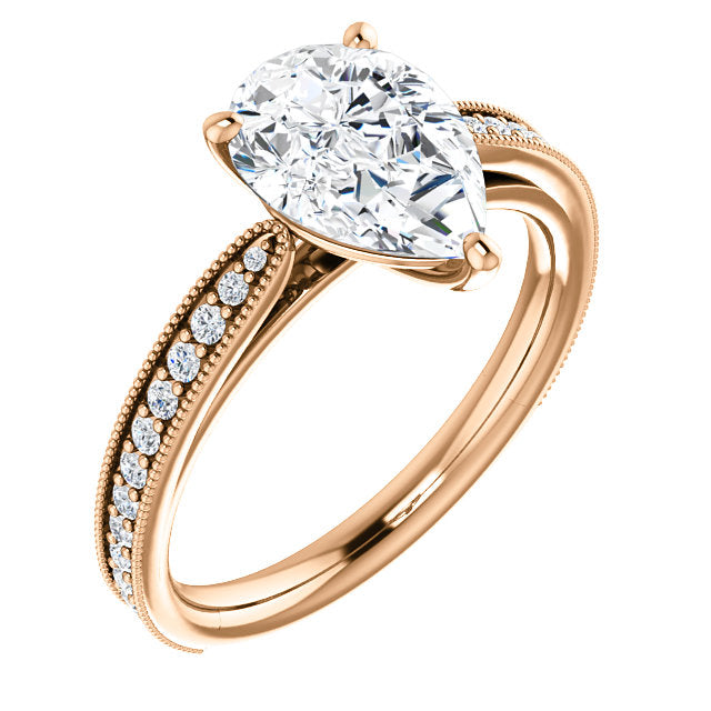 Pear Shape Milgrain Solitaire Engagement Ring - Michael E. Minden Diamond Jewelers