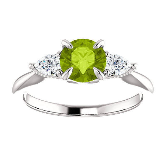 Colored Stone (Peridot) Three-Stone Round and Pear Engagement Ring - Michael E. Minden Diamond Jewelers