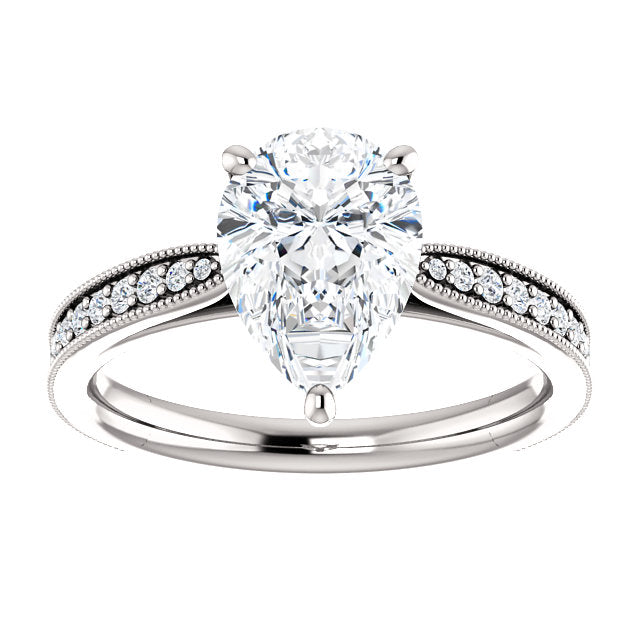 Pear Shape Milgrain Solitaire Engagement Ring - Michael E. Minden Diamond Jewelers