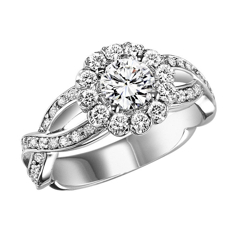 Floral Inspired Halo Twisted Set Engagement Ring - Michael E. Minden Diamond Jewelers