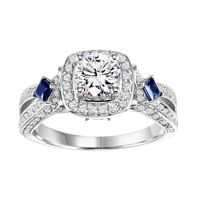 Round Halo with Sapphire Detail Engagement Ring - Michael E. Minden Diamond Jewelers