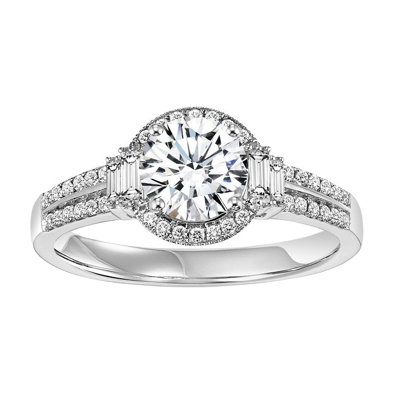 Round Halo Emerald Side Detail Engagement Ring - Michael E. Minden Diamond Jewelers