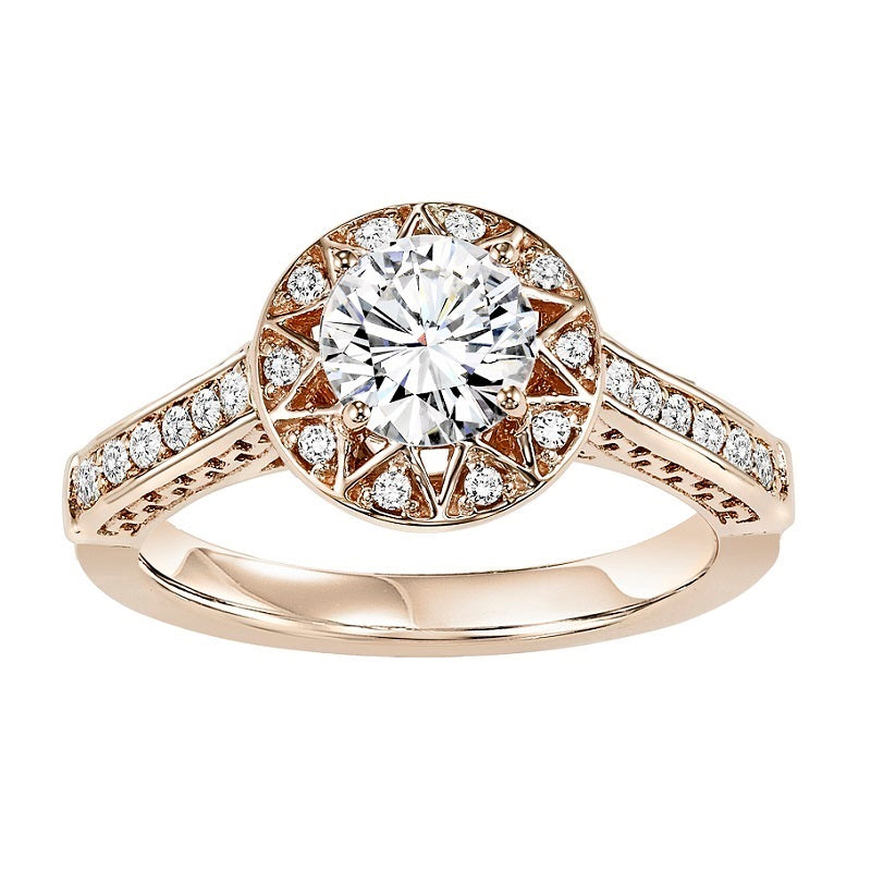 Rose Gold Round Halo Star Inspired Engagement Ring - Michael E. Minden Diamond Jewelers