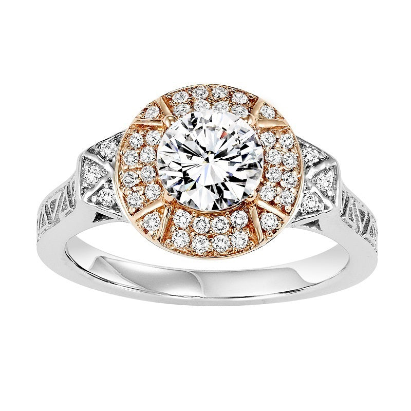 Two-Tone Round Halo Side Detail Engagement Ring - Michael E. Minden Diamond Jewelers