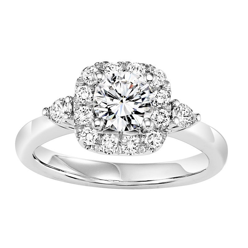 Round Cut Square Halo with Side Detail Engagement Ring - Michael E. Minden Diamond Jewelers