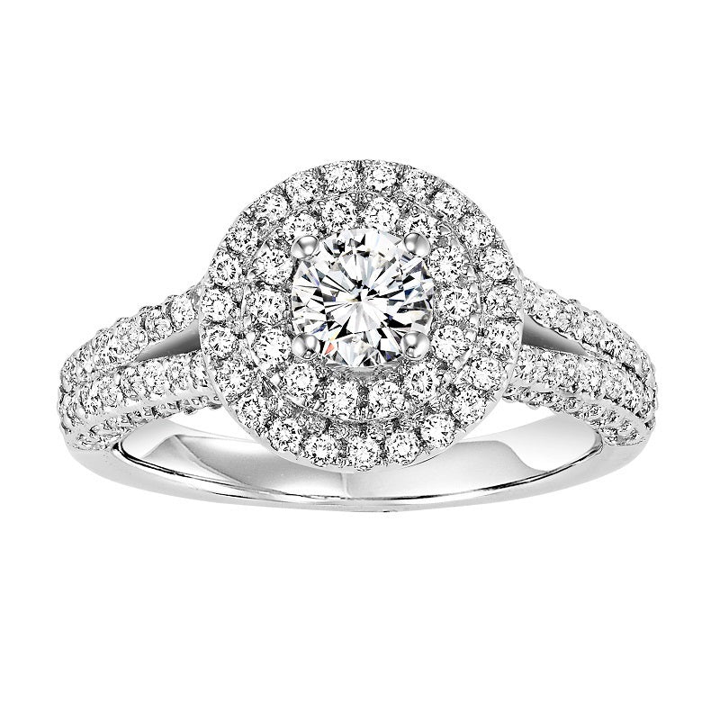 Round Double Halo Split Shank Engagement Ring - Michael E. Minden Diamond Jewelers