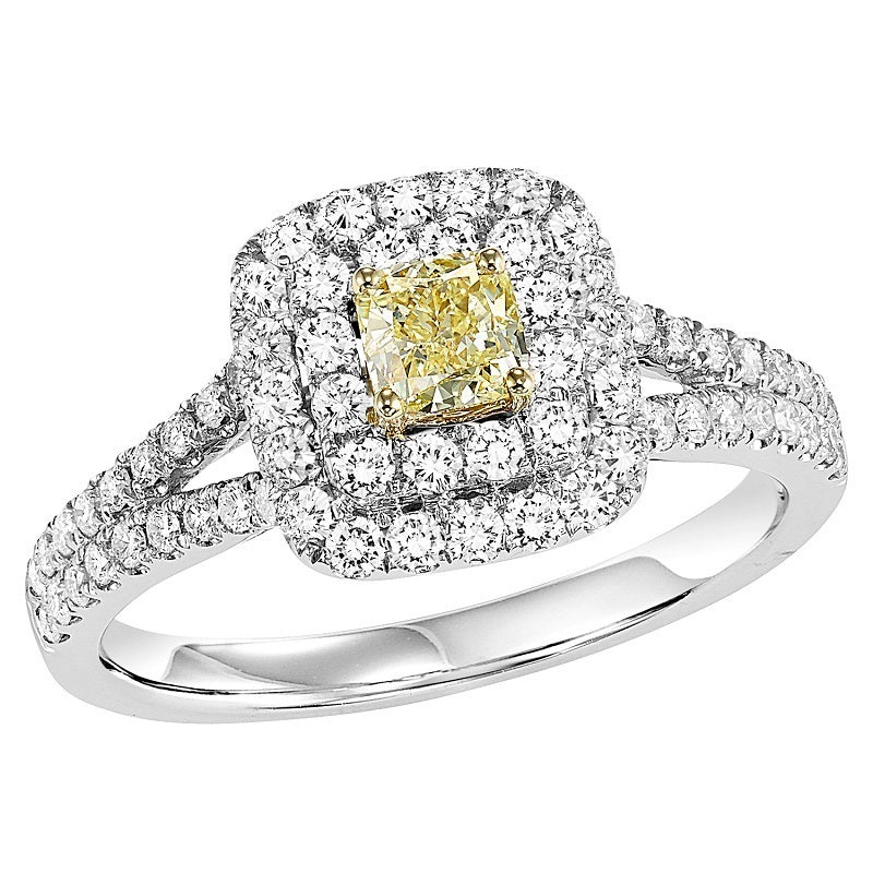Colored Stone Double Square Halo Engagement Ring - Michael E. Minden Diamond Jewelers