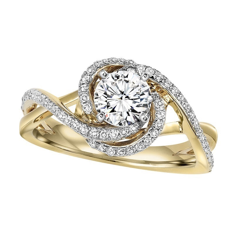 Round Two-Tone Wrapped Freeform Engagement Ring - Michael E. Minden Diamond Jewelers