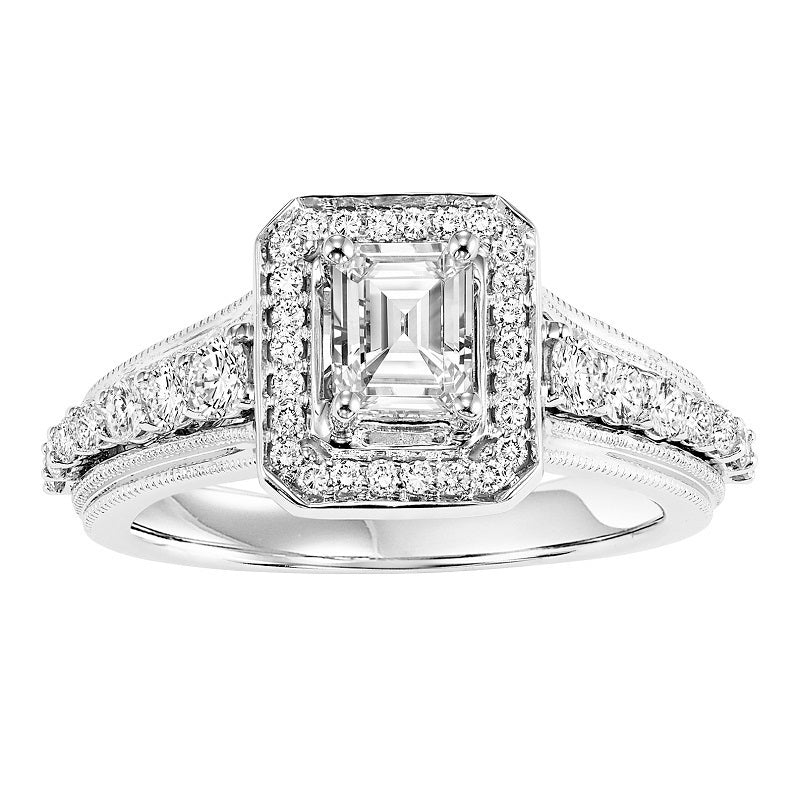Emerald Halo Engagement Ring - Michael E. Minden Diamond Jewelers
