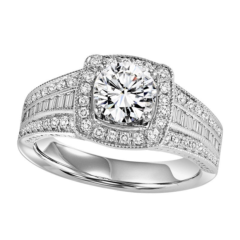 Round Cut Square Halo Mixed Diamond Set Engagement Ring - Michael E. Minden Diamond Jewelers
