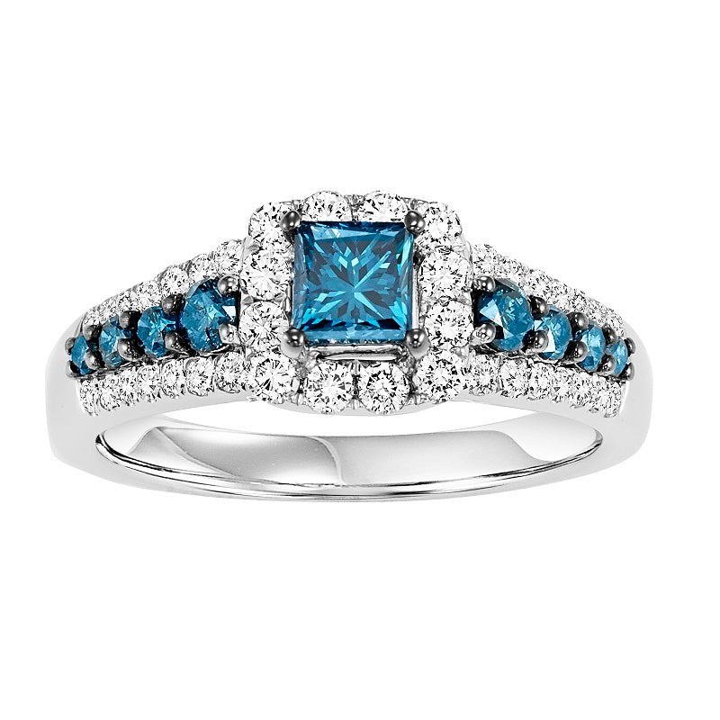 Colored Stone Princess Cut Halo Engagement Ring - Michael E. Minden Diamond Jewelers
